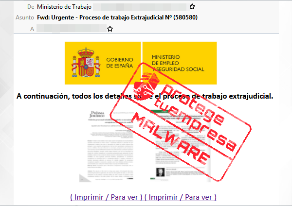 El cuerpo del mensaje del correo electrónico que suplanta al Ministerio de Trabajo y Economía Social