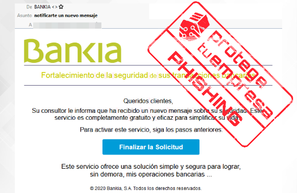 Correo fraudulento que suplanta a Bankia