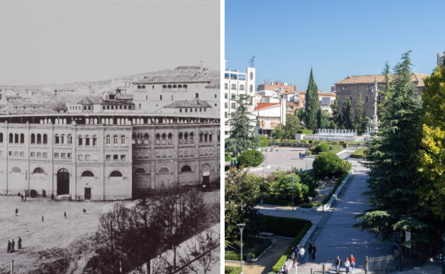 A la izquierda, fotografía de 1912. A la derecha, actual. 