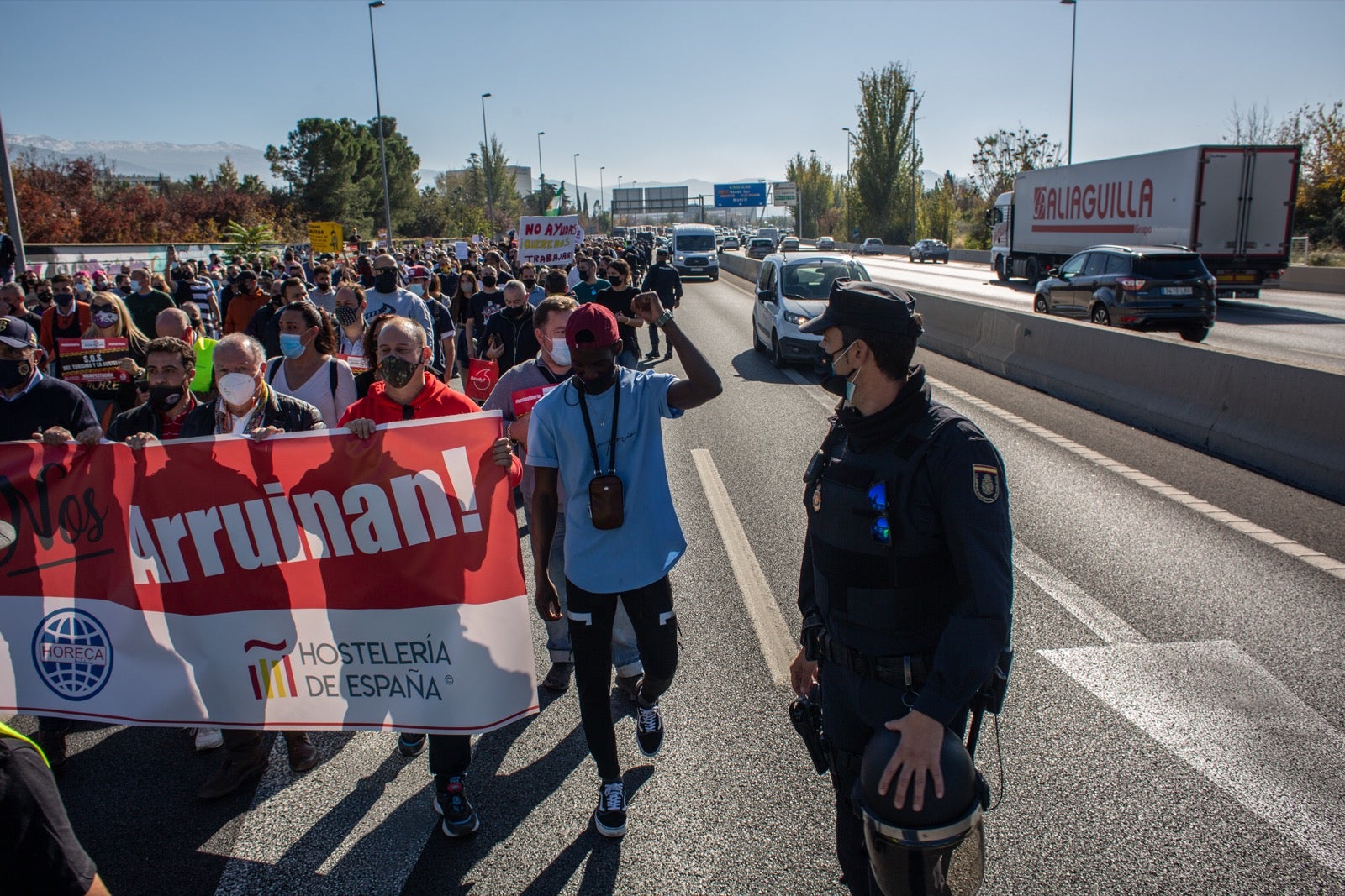Los manifestantes han accedido a la A-44 al final de su recorrido