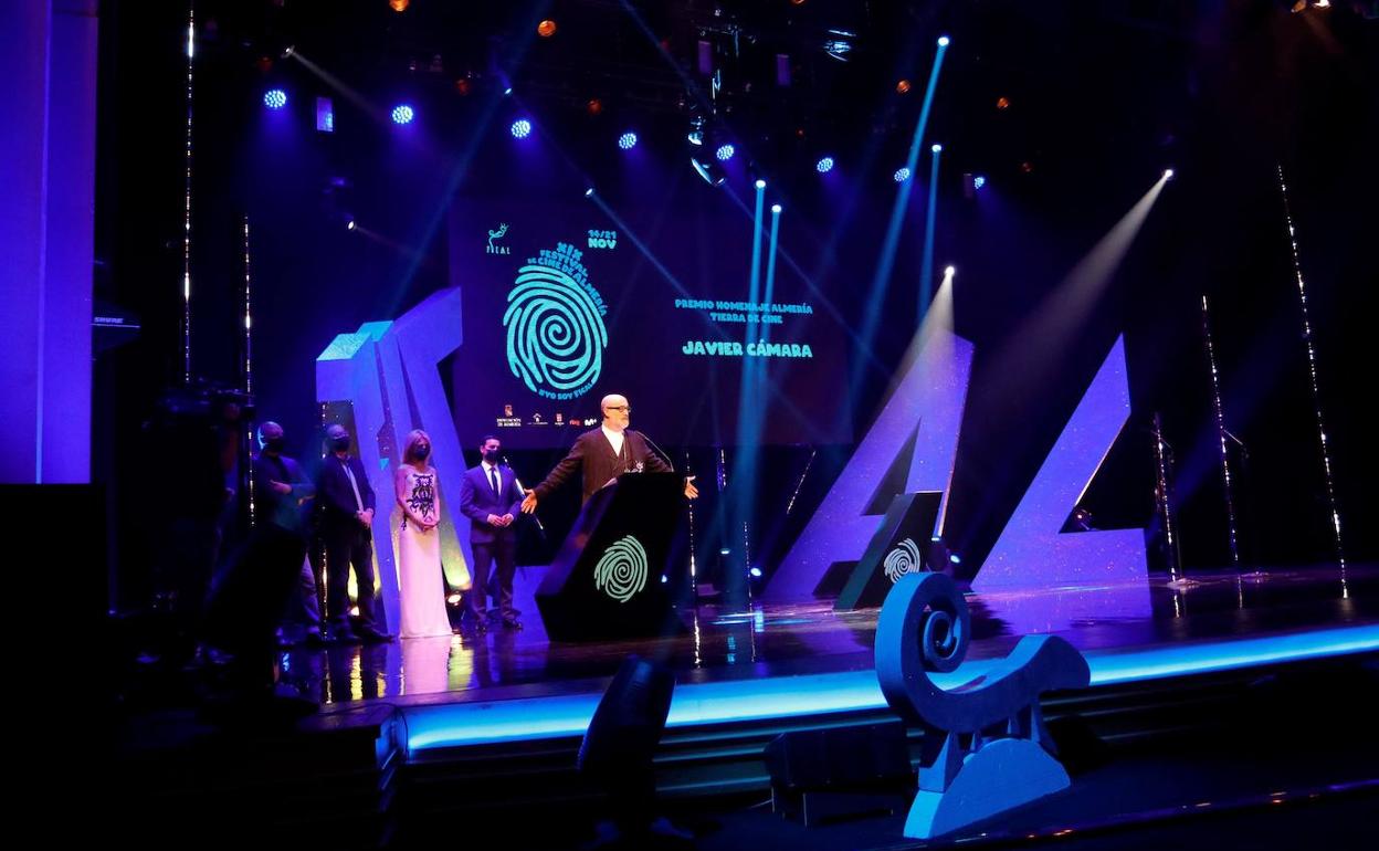 El actor Javier Cámara interviene tras recibir el premio 'Almería, Tierra de Cine'.