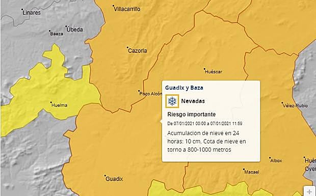 Riesgo de hasta 10 centímetros de acumulación de nieve.