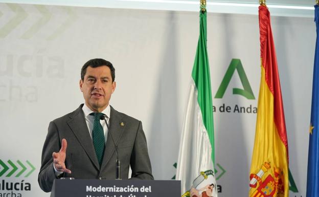 El presidente de la Junta de Andalucía, Juanma Moreno, este miércoles en rueda de prensa.