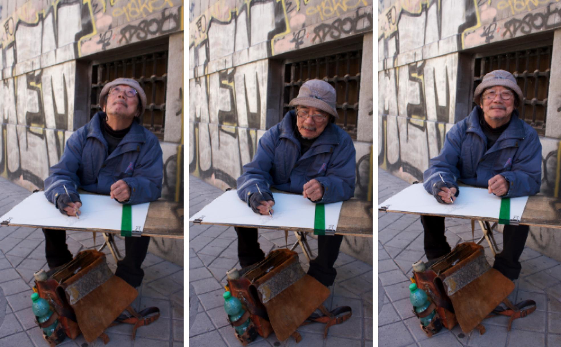 Nobuo Ueda, pintando en San Jerónimo. 