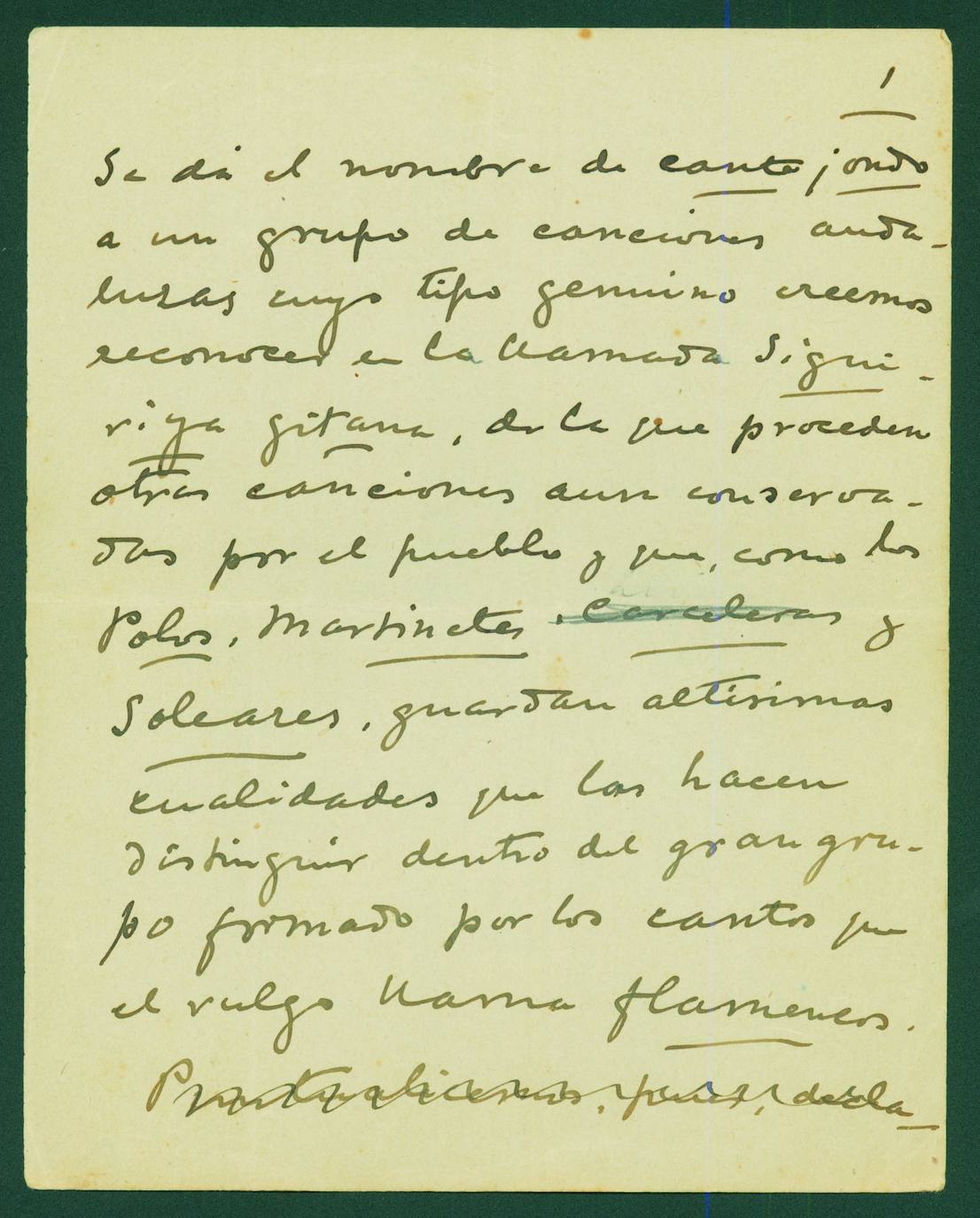 La definición del cante jondo, según el manuscrito de Falla.