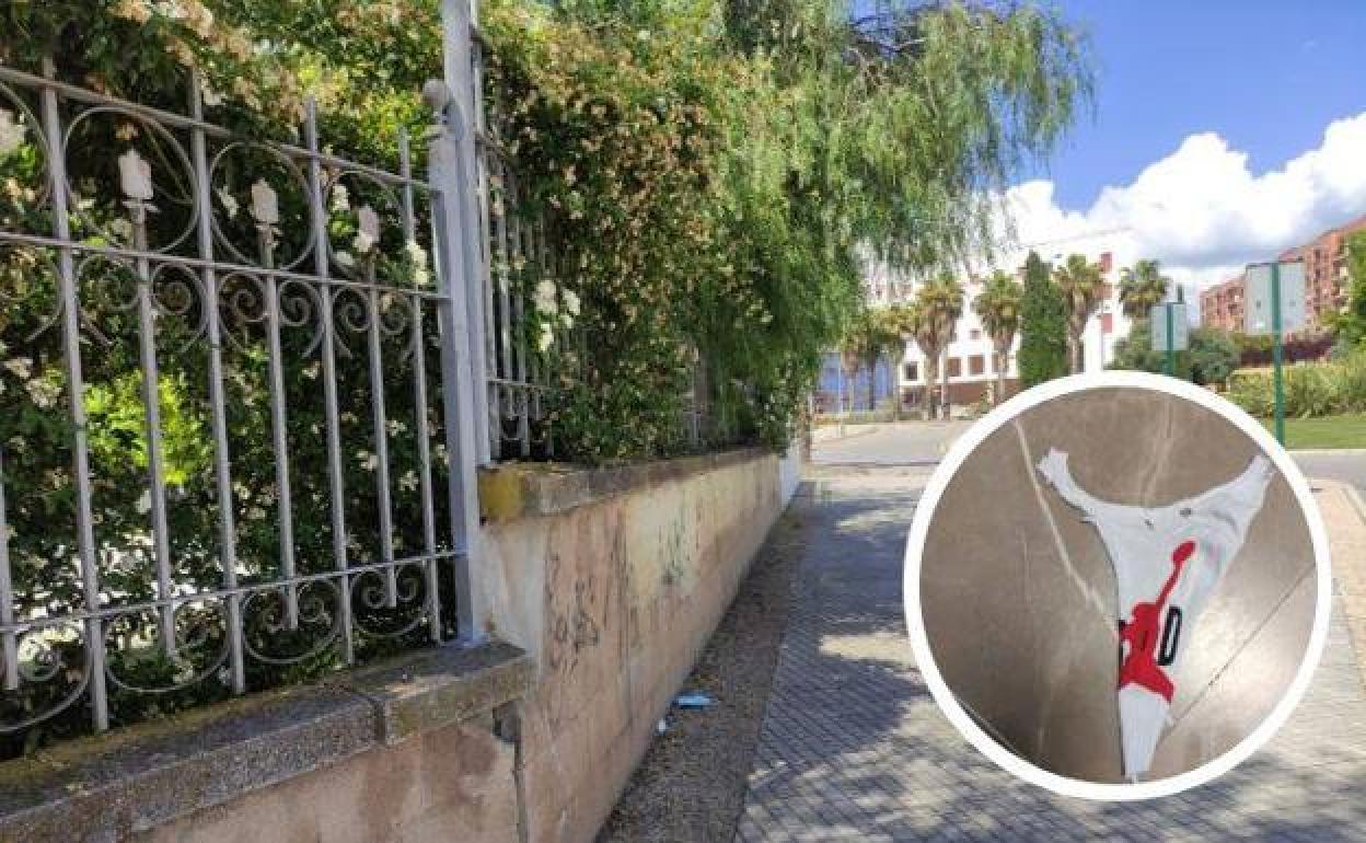 Zona donde ocurrieron los hechos y trozo de camiseta arrancada al ahora detenido por la víctima