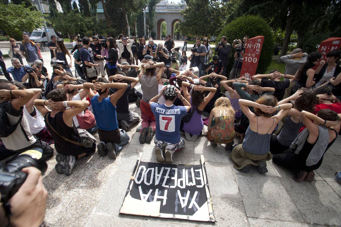 Manifestantes del 15M en 2011 en Madrid.