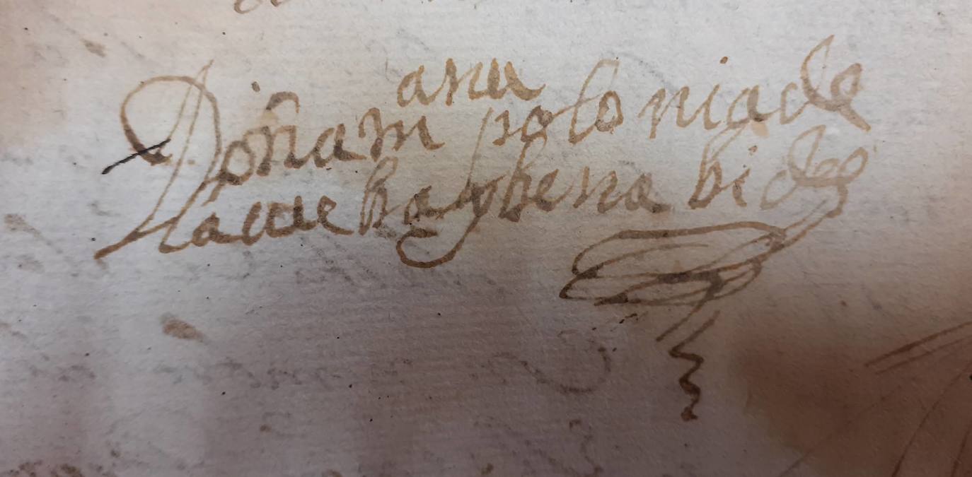 Firma de Mariana Polonia de la Cueva y Barradas en un documento judicial de 1688.