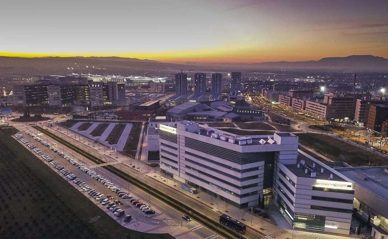 Vista aérea de los edificios del Parque Tecnológico de Ciencias de la Salud de Granada.