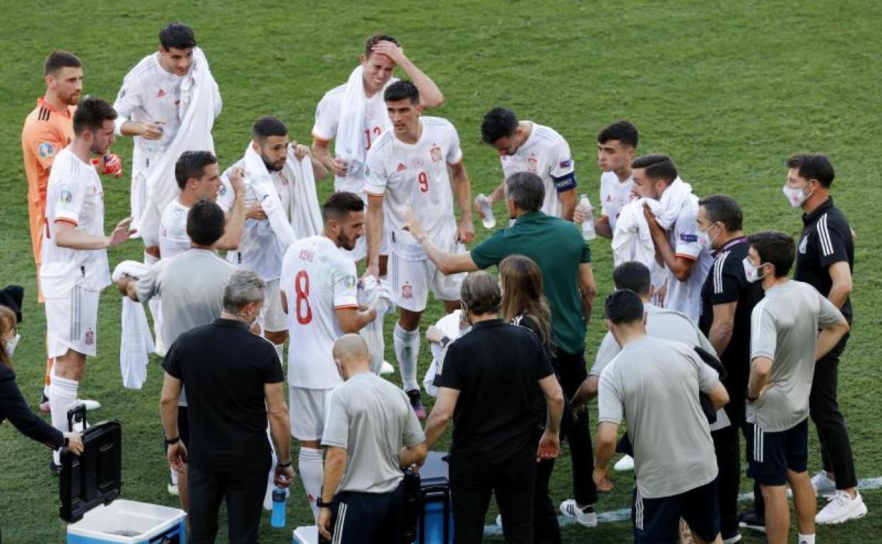Luis Enrique da órdenes a sus jugadores en el partido ante Eslovaquia. 
