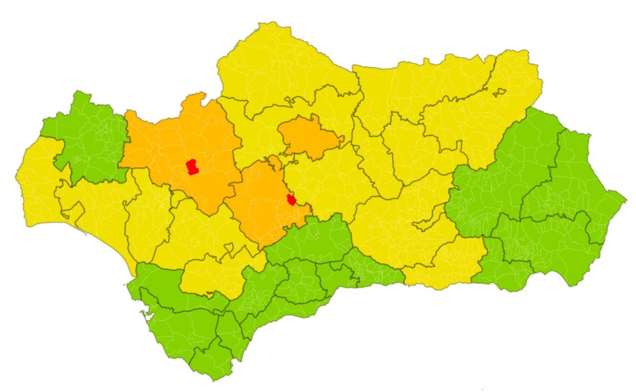 Mapa de restriccines en Analucía. 