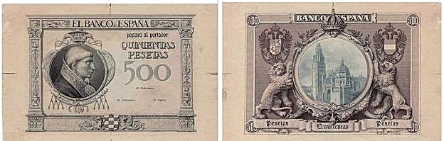 Prueba de imprenta de un billete de 500 pesetas de 1925