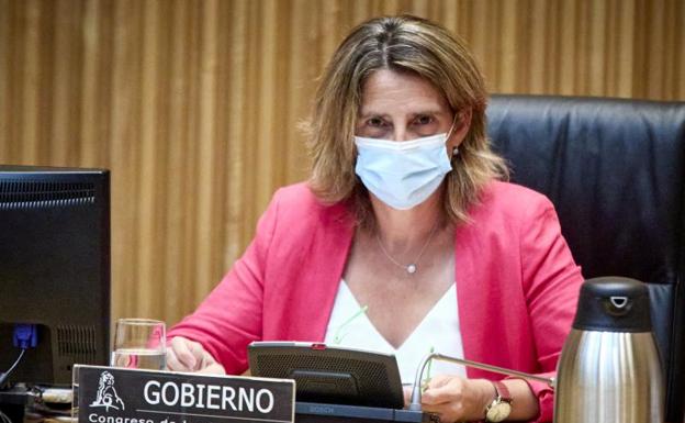 La ministra Teresa Ribera durante la comparecencia en el Congreso.