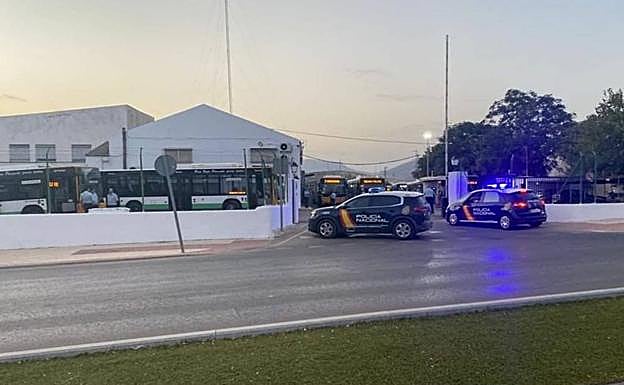 Cocheras de Autobuses Castillo, durante la huelga del pasado 24 de agosto. 
