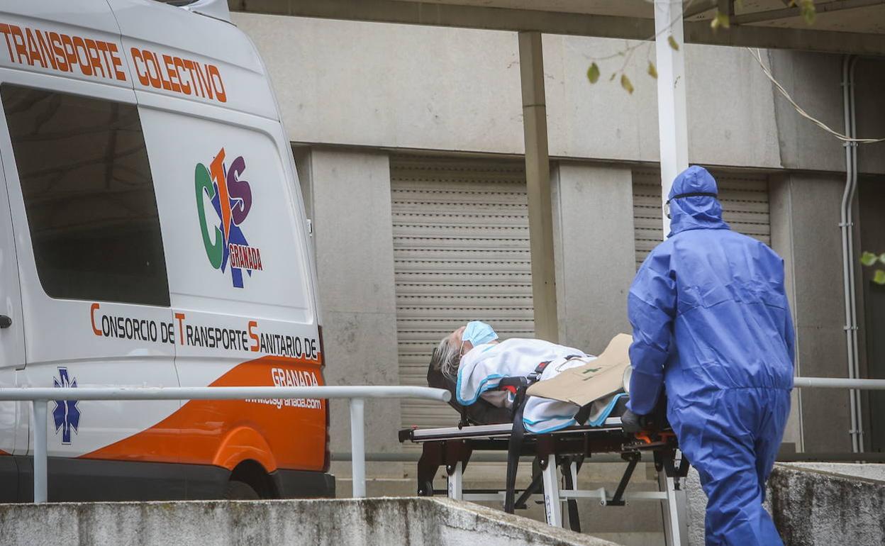 Personal sanitario traslada a un paciente durante la pandemia. 