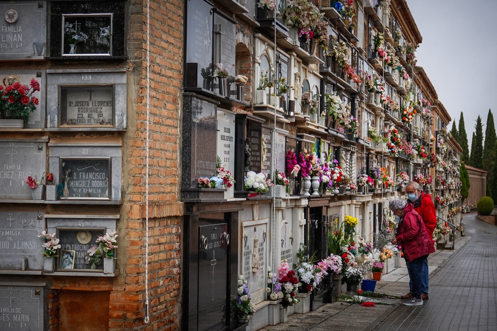 Los granadinos acuden al cementerio con flores en el día de Todos los Santos.