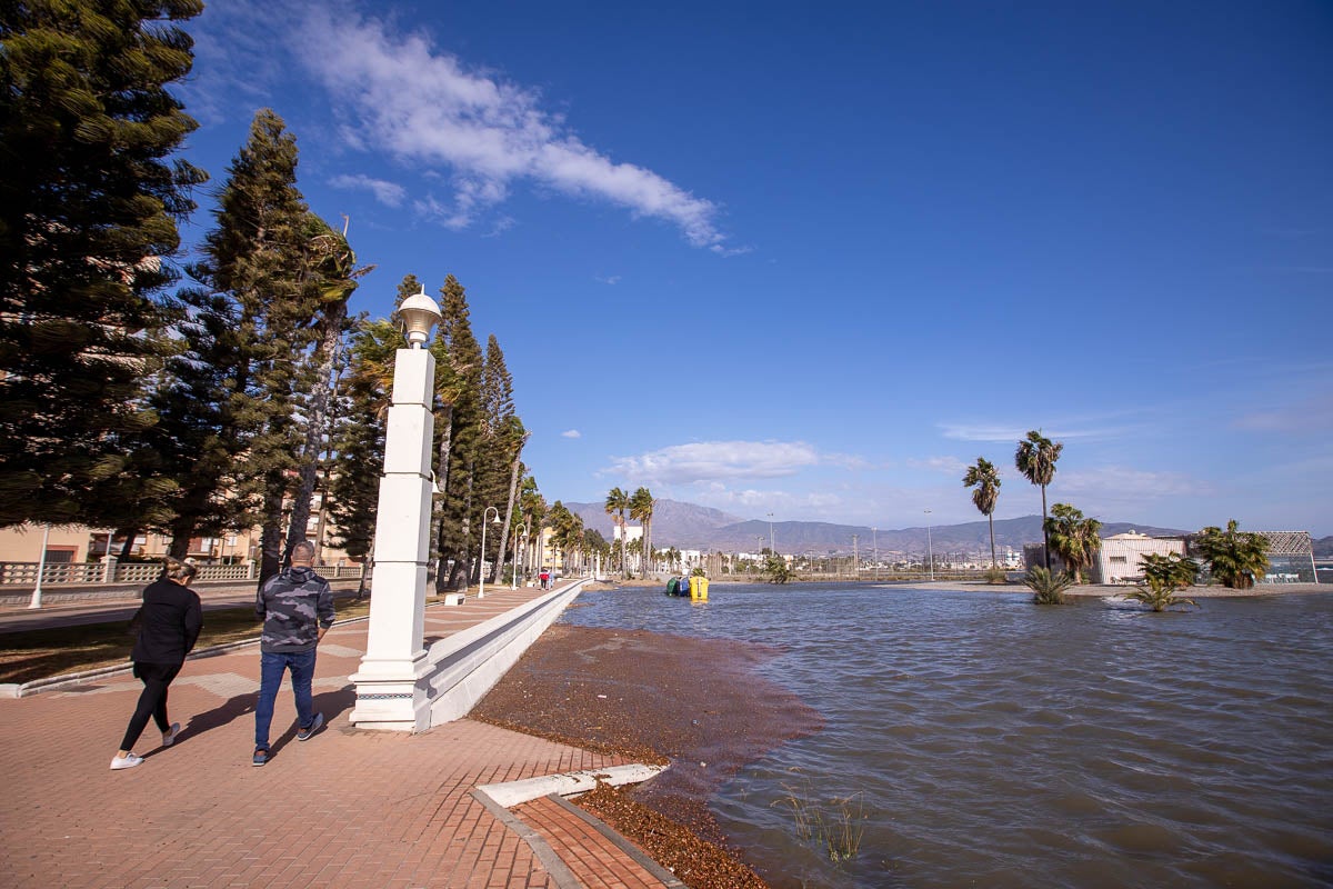 Según la Aemet el aviso naranja, riesgo importante, se mantendrá en el litoral hasta la medianoche del viernes, con vientos del este fuerza 7 y olas de hasta cinco metros. 