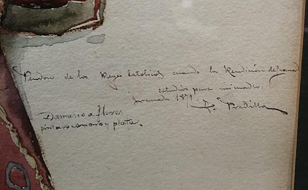 Inscripción con la firma de Pradilla realizada en el propio boceto. 