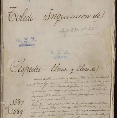 Portada del expediente inquisitorial de «Elena y Eleno de Céspedes».