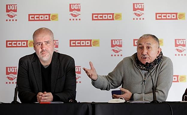 Unai Sordo y Pepe Álvarez comparecen en Barcelona. 