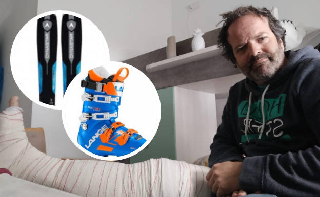 A la derecha, Joaquín con la pierna vendada tras la caída. A la izquierda, el equipo desaparecido.