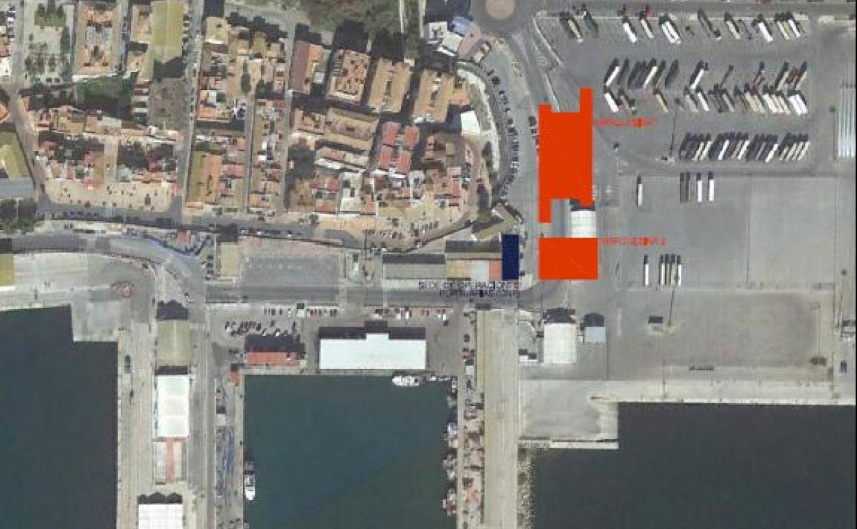 En rojo, la zona donde irá ubicada el área de inspección de vehículos.