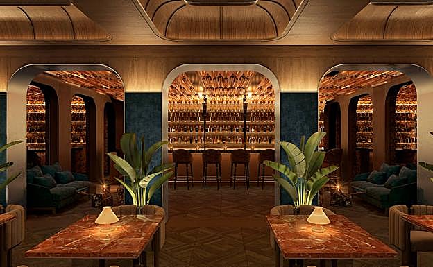 Recreación 3D del bar del Hotel Seda Club. 
