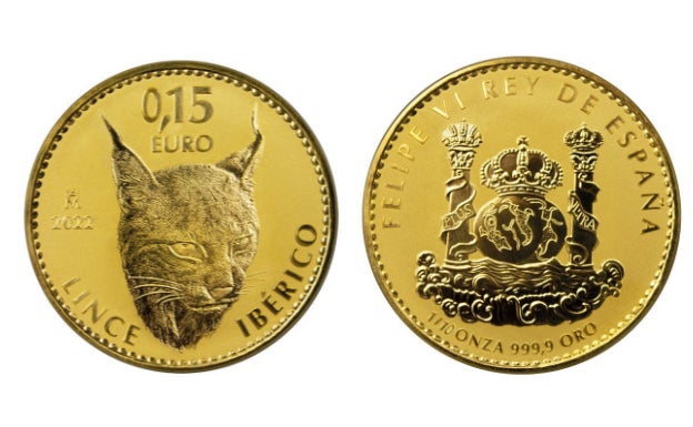 Moneda de oro del lince ibérico de 15 céntimos