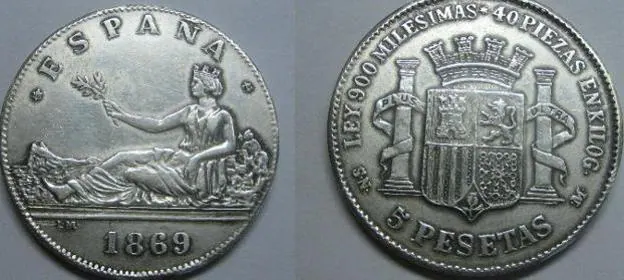 Reproducción de las 5 pesetas de 1869