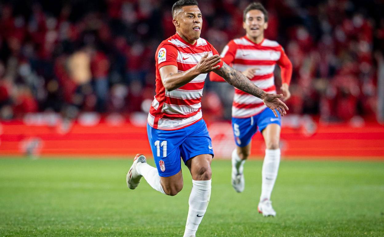 Machís celebra su gol ante el Atlético de Madrid. 