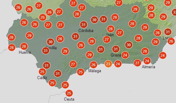 Temperaturas en Andalucía para el domingo