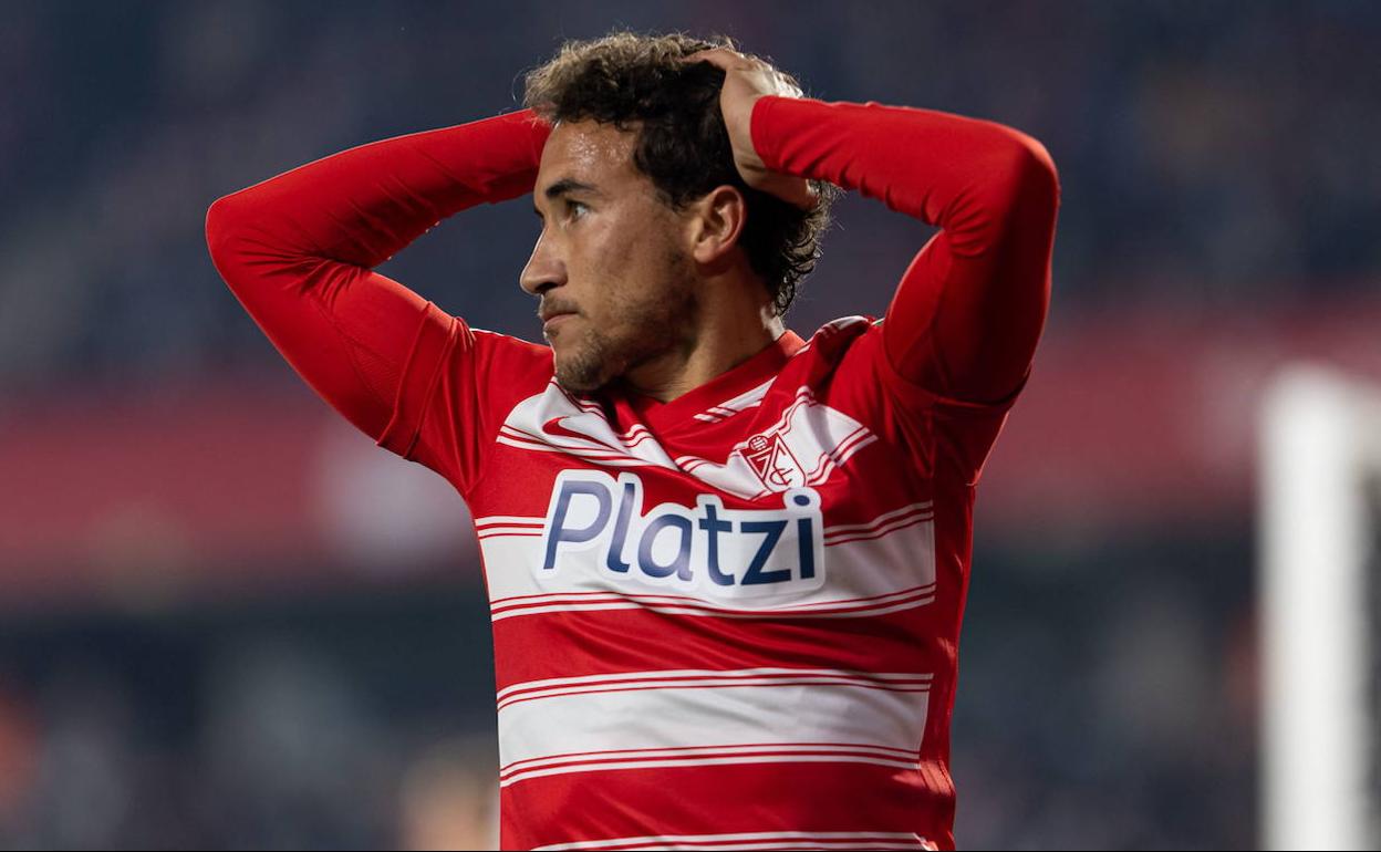 Luis Milla se lamenta de una ocasión perdida. 