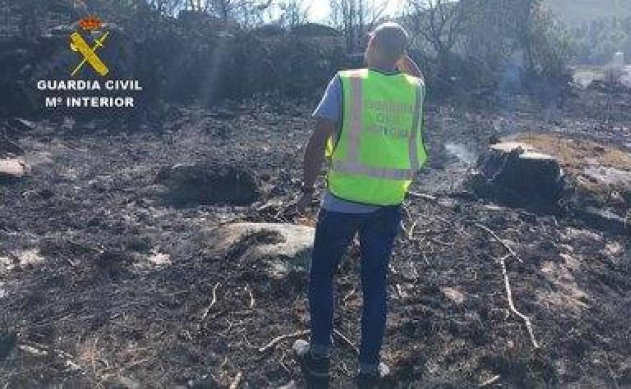 Un agente del Seprona de la Guardia Civil tras un incendio (archivo).
