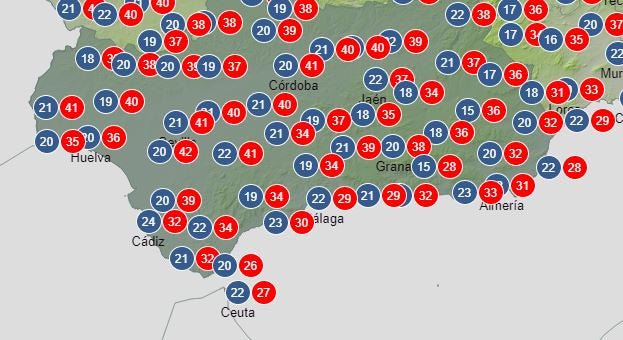 Temperaturas en Andalucía para el próximo viernes. 