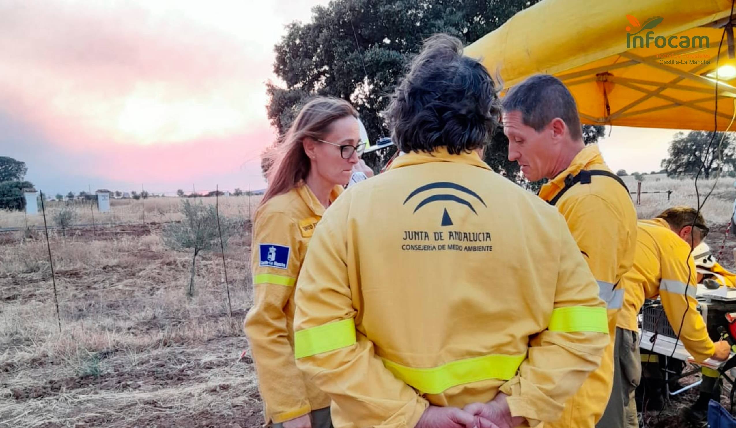 Técnicos del Infoca y del Infocam de Castilla La Mancha colaboran en el incendio iniciado en Villarrodrigio.