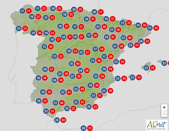 Temperaturas en España este viernes. 