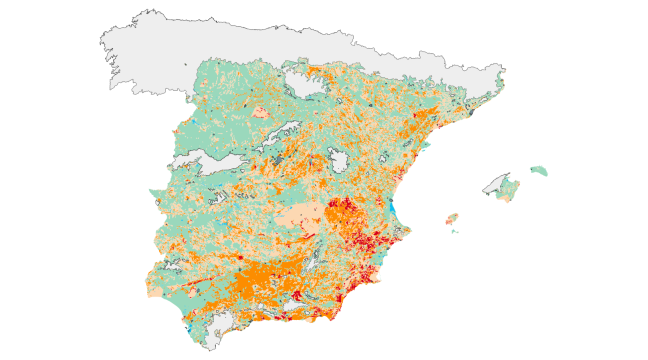 Mapa del riesgo de desertificación en España, según el Programa de Acción nacional contra la Desertificación. 