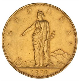 Detalle de la moneda de 1870. 