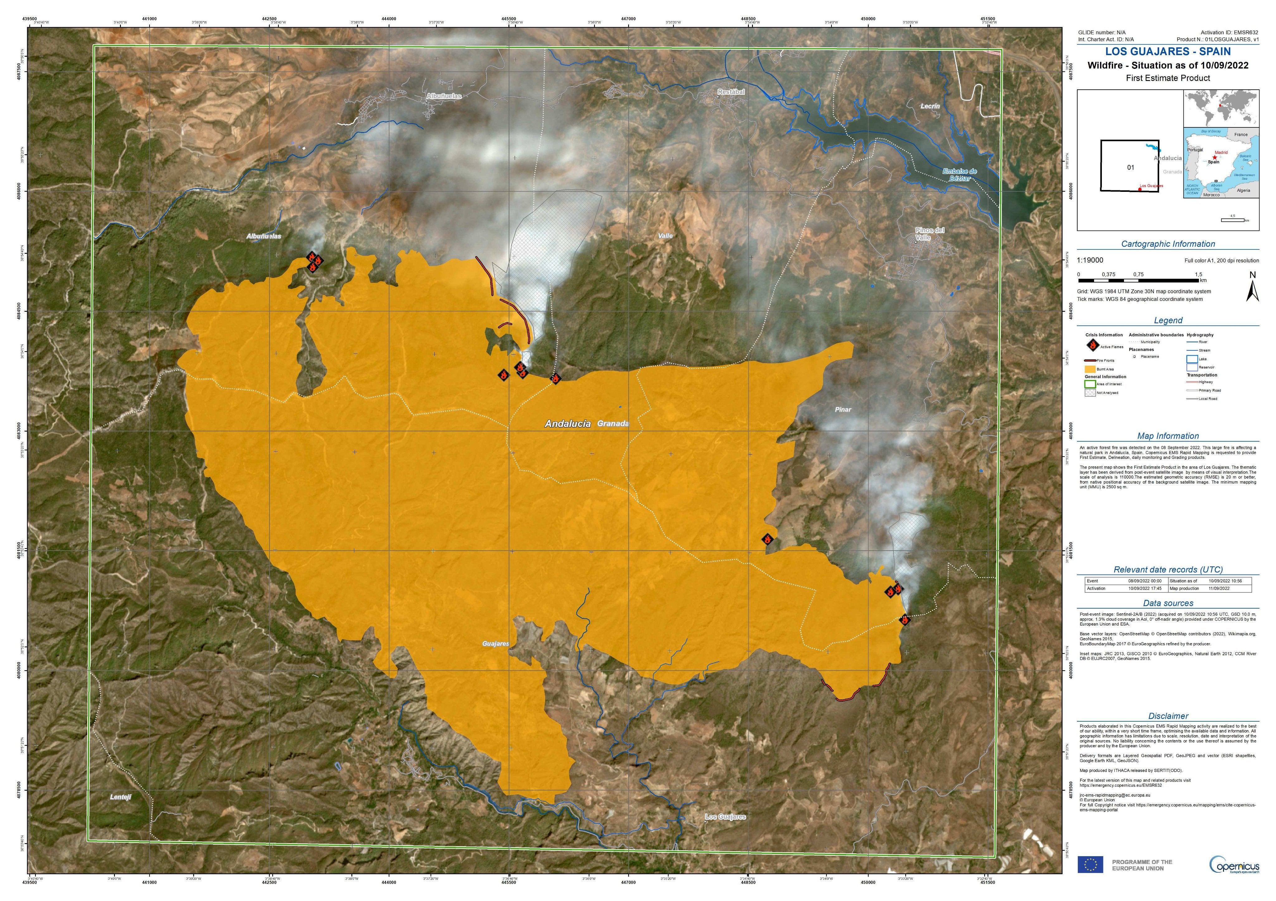 Imagen del incendio ofrecido por Copernicus.