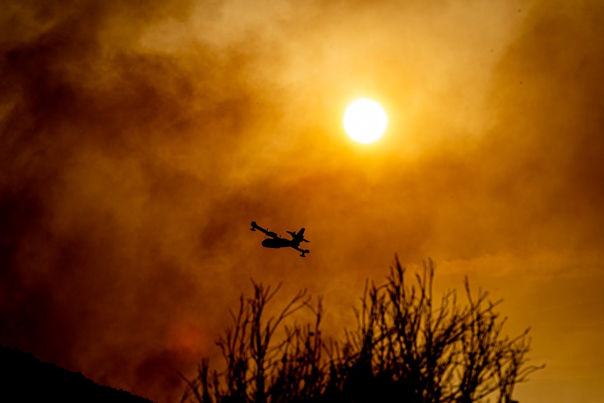 Bomberos terrestres y medios aéreos luchan contra el fuego.