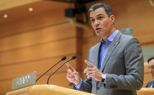 Pedro Sánchez durante su comparecencia, este martes, en el Senado.