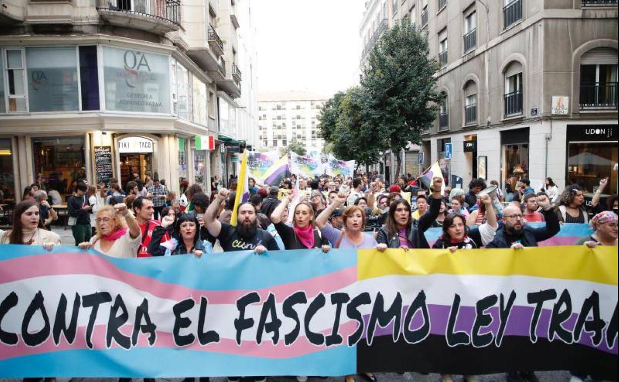 Manifestación para reclamar al PSOE que no dilatara más los tiempos de tramitación de la ley trans.