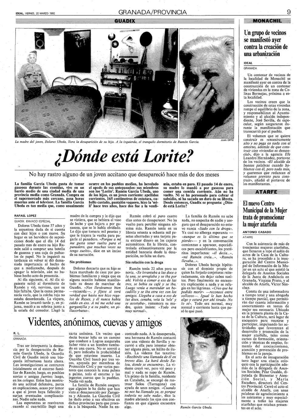 Imagen - Página de IDEAL sobre la desaparición del joven de Guadix. 