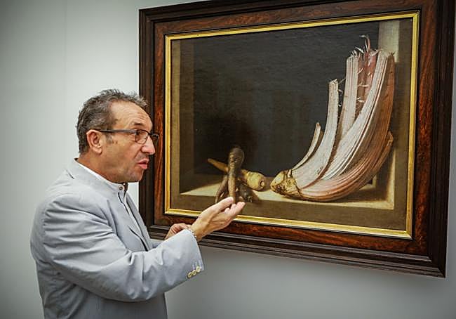 Ricardo Tenorio explica los detalles del bodegón de Sánchez Cotán. ,