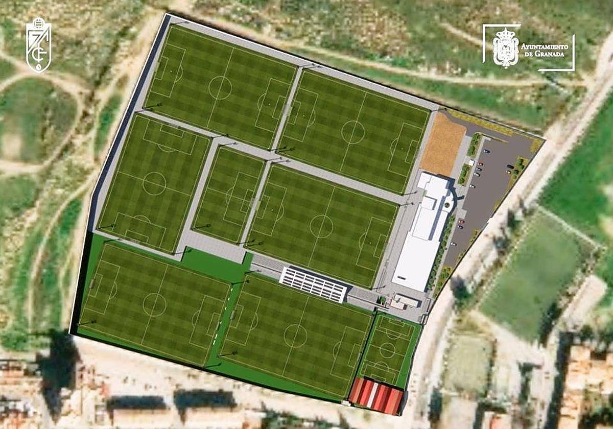 Boceto del proyecto para la segunda fase de la Ciudad Deportiva.