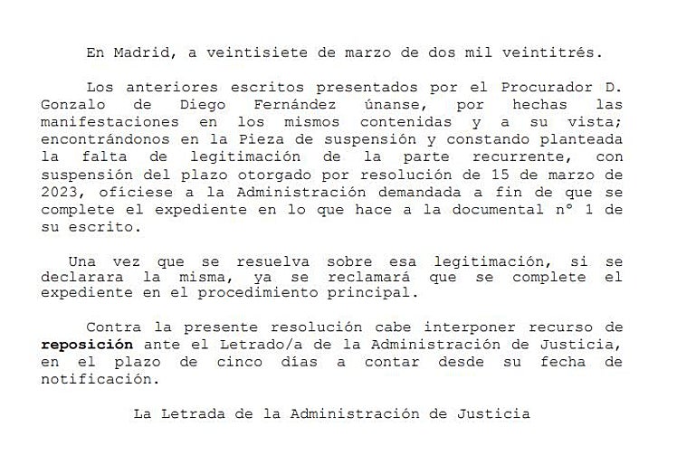 El documento en el que el Supremo reclama al Gobierno más información.
