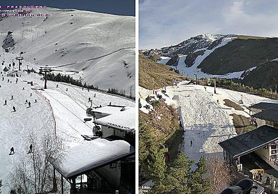 Comparativa de Sierra Nevada el 26 de marzo de 2018 y el 26 de marzo de 2023.