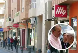 Una calle comercial de El Ejido y, en detalle, imagen de archivo de Enciso a su regreso al Ayuntamiento tras pasar por prisión.