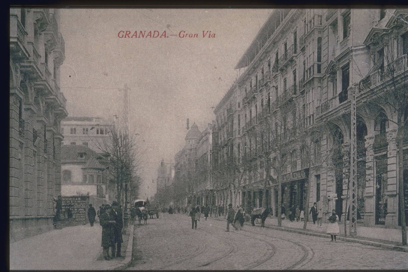 Postal de Gran Vía a principios del siglo XX