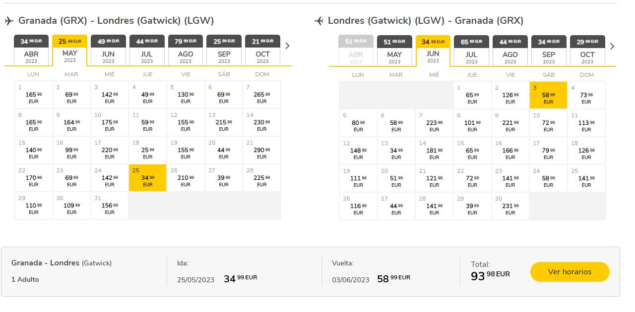 Vuelos Granada-Londres.